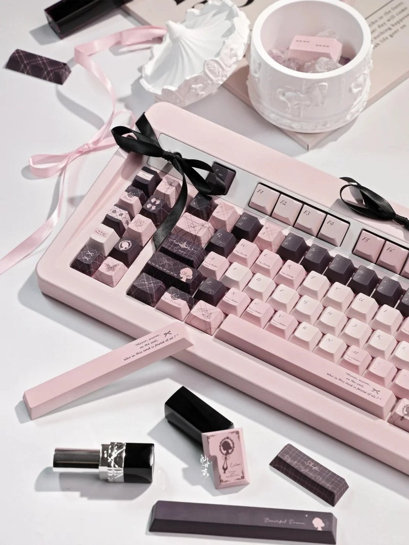 Bluejw Elegant Lady 141 Keys PBT Keycaps French Grey Pink Cherry Profile with Cute Design for Mechanical Gaming Keyboards - Image 2